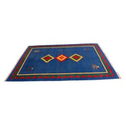 Alfombra Kilim Tribal Azul Hecha A Mano