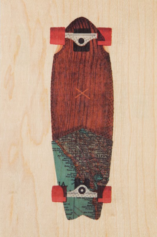 travel skate wooden postcard