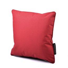 A red outdoor cushion with a simple, solid design. The cushion is made of durable, weather-resistant material and is suitable for use on patio furniture or other outdoor seating.