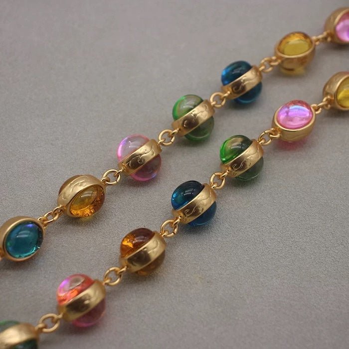 Vintage Rainbow Glass Stones Jewelry Set