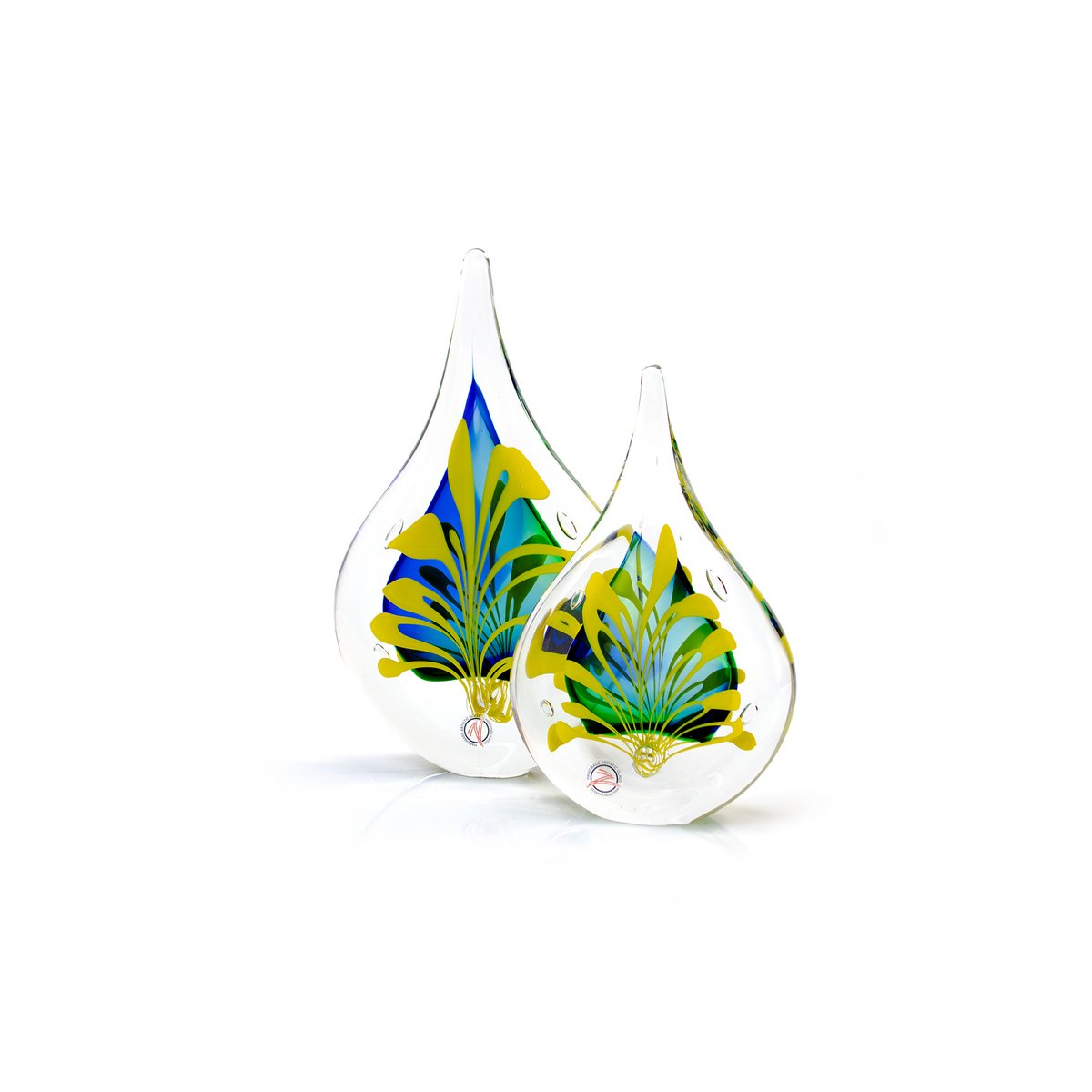 Kristallen Druppel - Ozzaro - Blauw/Groen/Geel - hoogte 12 cm - Handgemaakt