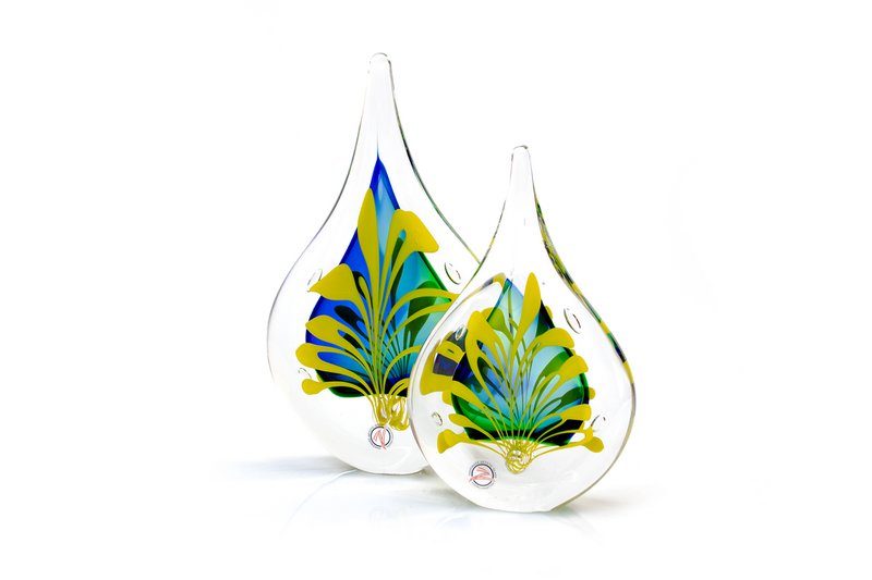 Kristallen Druppel - Ozzaro - Blauw/Groen/Geel - hoogte 12 cm - Handgemaakt