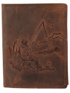 Accent genuine leather (Hunter leather) wallet, RFID, portrait format, "Fischer/Angler", dark brown