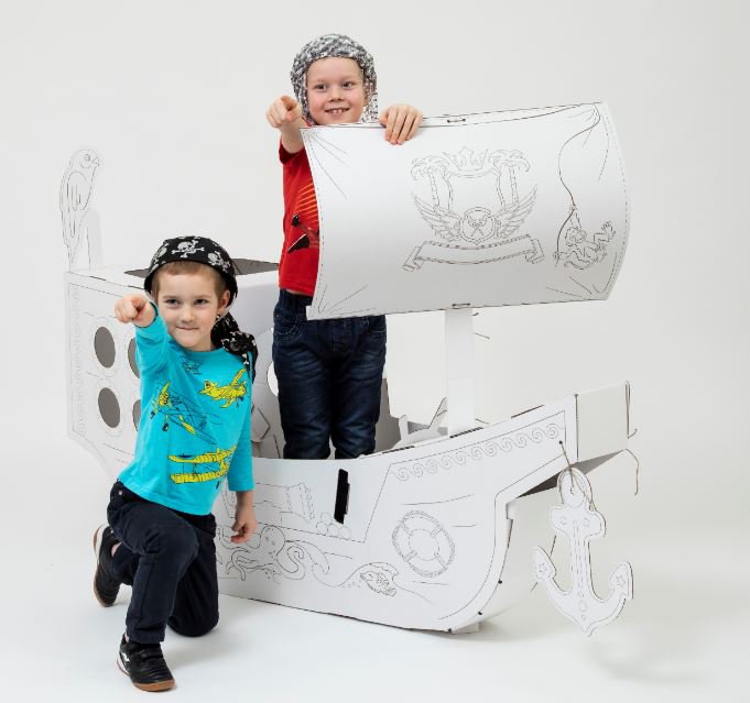 Barco pirata creativo de cartón, perfilado, bricolaje, blanco Grande, más de 3 años