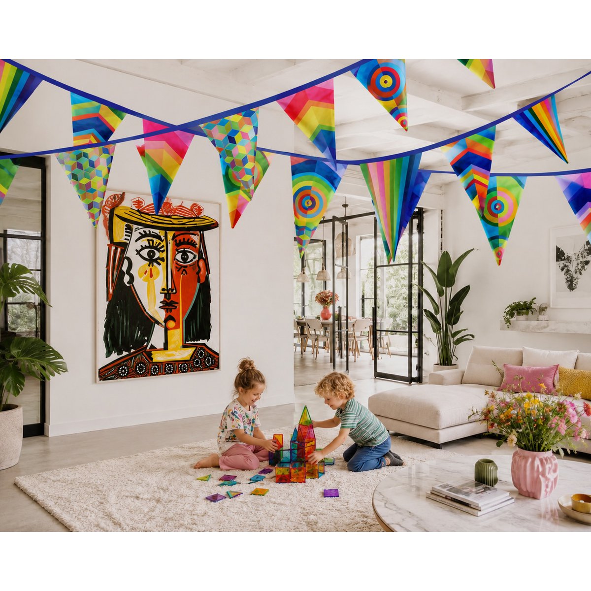 Puk Art® | Stoffen Slinger | Regenboog | Dubbelzijdig • 12 meter