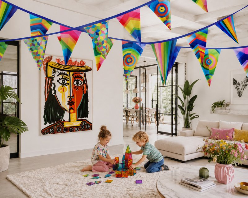 Puk Art® | Stoffen Slinger | Regenboog | Dubbelzijdig • 12 meter