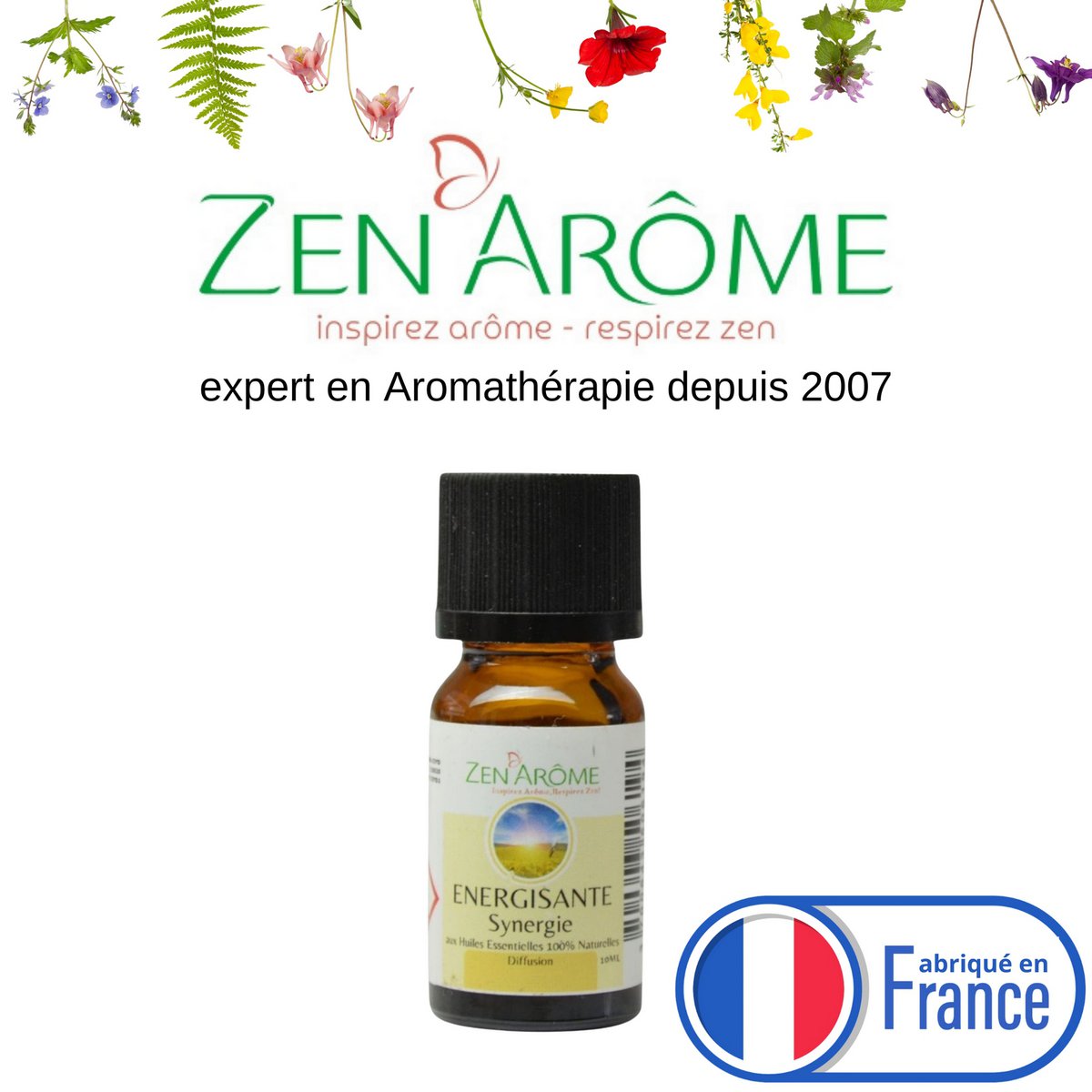 Sinergia de aceites esenciales - Energizante - 10 ml - Uso para Difusión - Envasado en Francia