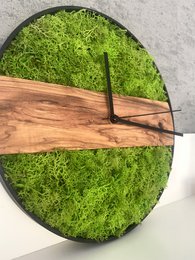 Horloge murale mousse et bois d'olivier