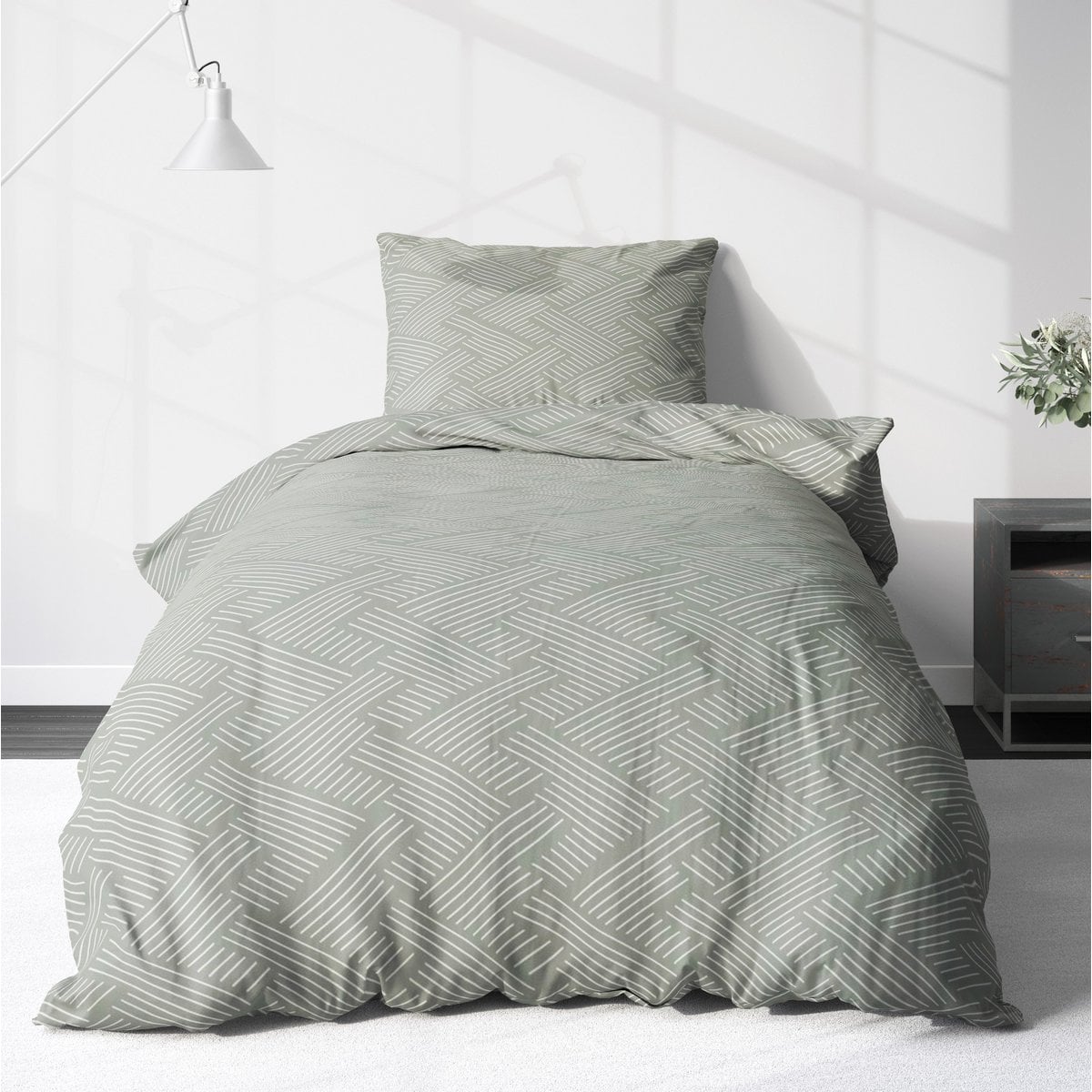 Beaver beddengoedset 135x200cm gestreept in pastelgroen