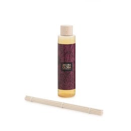 Amber coffee and vanilla fragrance diffuser refill, 250ml/8.45 fl.oz, by DHAMIR. Features a rich, warm scent with notes of amber, coffee, and vanilla.