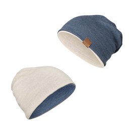 Merino vendbar hat - jeans-beige