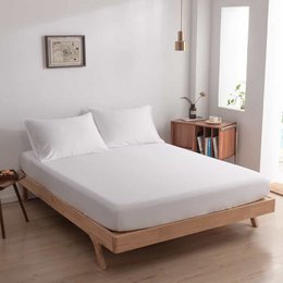 White bamboo fitted sheet with premium 400TC Tanboocel fabric, available in Coco white color and multiple sizes from 90x220 cm to 140x200 cm.