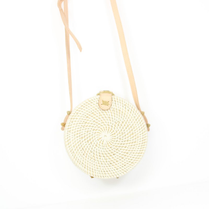 Pulau - Bali Bali White Kids - Bolsa de ratán redonda pequeña para niños 15 cm
