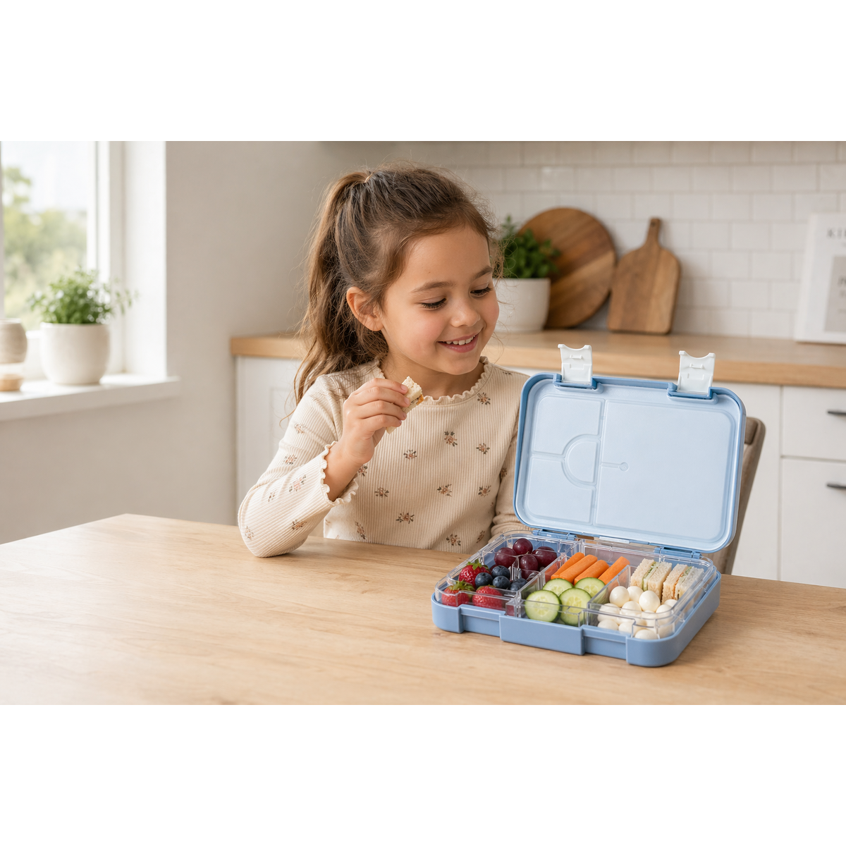 Kinderlunchbox lekvrij met vakken - Bento lunchbox kleuterschool BPA vrij - wereldkaart met dieren - JENARD