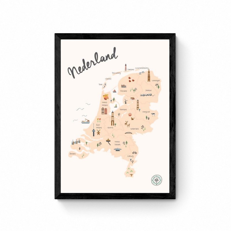 Nederland - Kinderkamer Plattegrond Poster - Beige