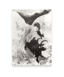 Artistic black and white postcard with abstract design, featuring the text "Guten Rutsch!" which means "Happy New Year" in German.