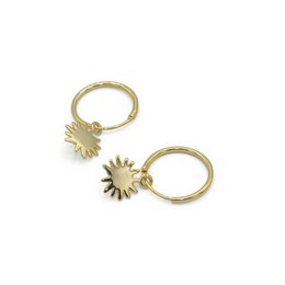 Gold-tone hoop earrings with a sunflower design. The earrings have a circular hoop shape and feature a sunflower-shaped charm or pendant attached to the hoop.