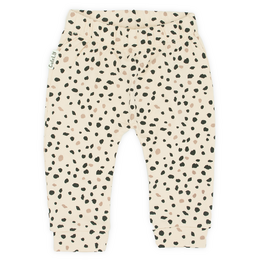 Beige baby pants with black polka dot pattern. Made of soft, comfortable material suitable for infants and toddlers.