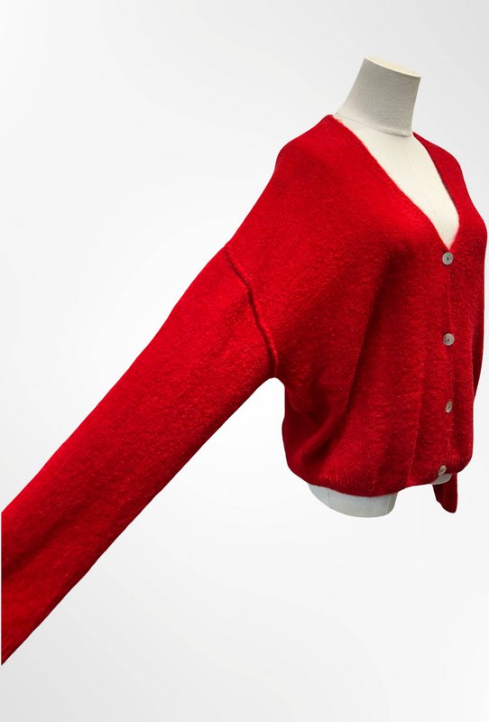 Dame cardigan - Premium kvalitet - Blød strik dyb V-hals med knapper - ALPACA/ULD - 23050