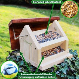 Silo de pienso para pájaros ERDENFREUND® para colgar por 2 lados