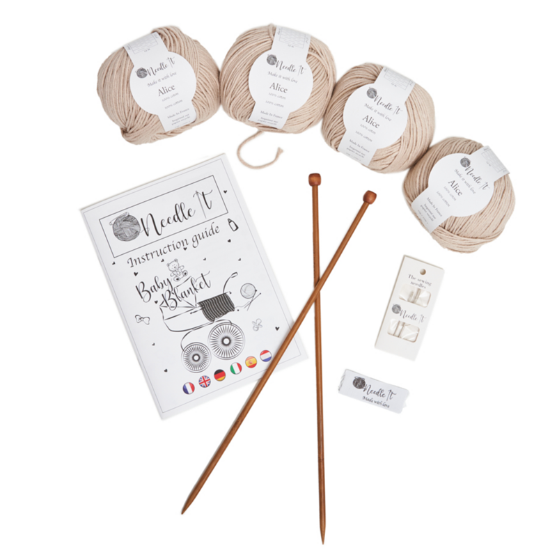 NEEDLE IT® Kit Completo de Tejer para Principiantes con Agujas de Tejer - Manta de Bebé para Tejer DIY - Idea de Regalo (Crudo)
