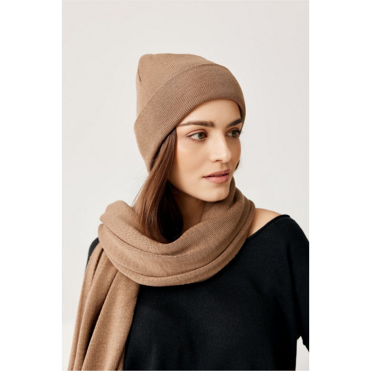 3-delige set (muts + sjaal + handschoenen) 100% merinowol CAMEL