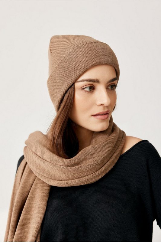 Ensemble 3 pièces (bonnet + écharpe + gants) 100% laine mérinos CAMEL