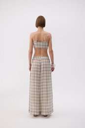 IKIKIZ Graue karierte Hose aus Baumwoll-Leinen