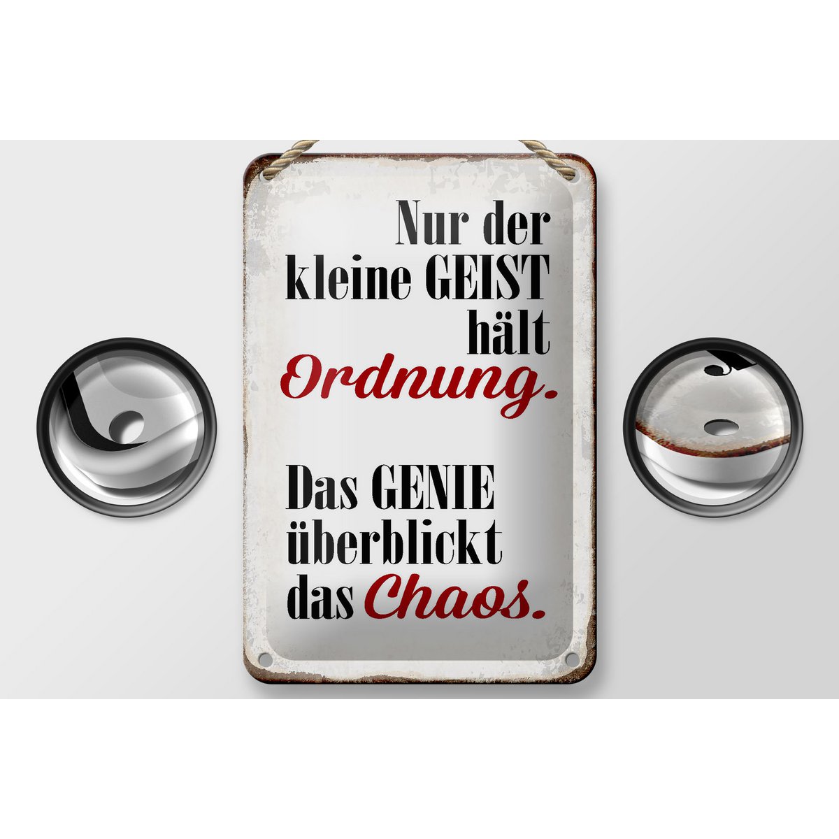 Tinnen bord met de tekst 12x18cm Geest houdt orde Genie Chaos decoratie