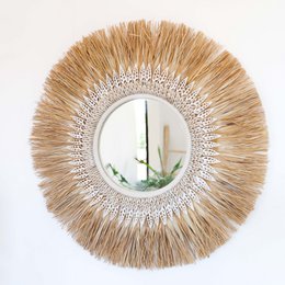 Miroir rond en raphia et cauris - Mawi ø70cm