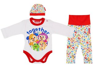 3 stuks. Fisher Price unisex babybodyset, rood-veelkleurig