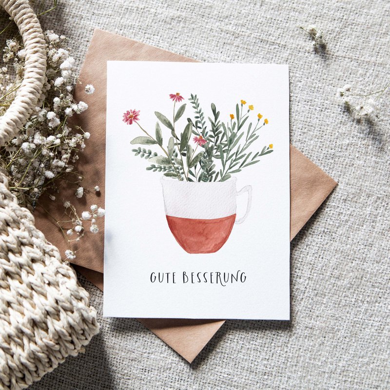 Folding card "Get well soon, terracotta cup" | recovery