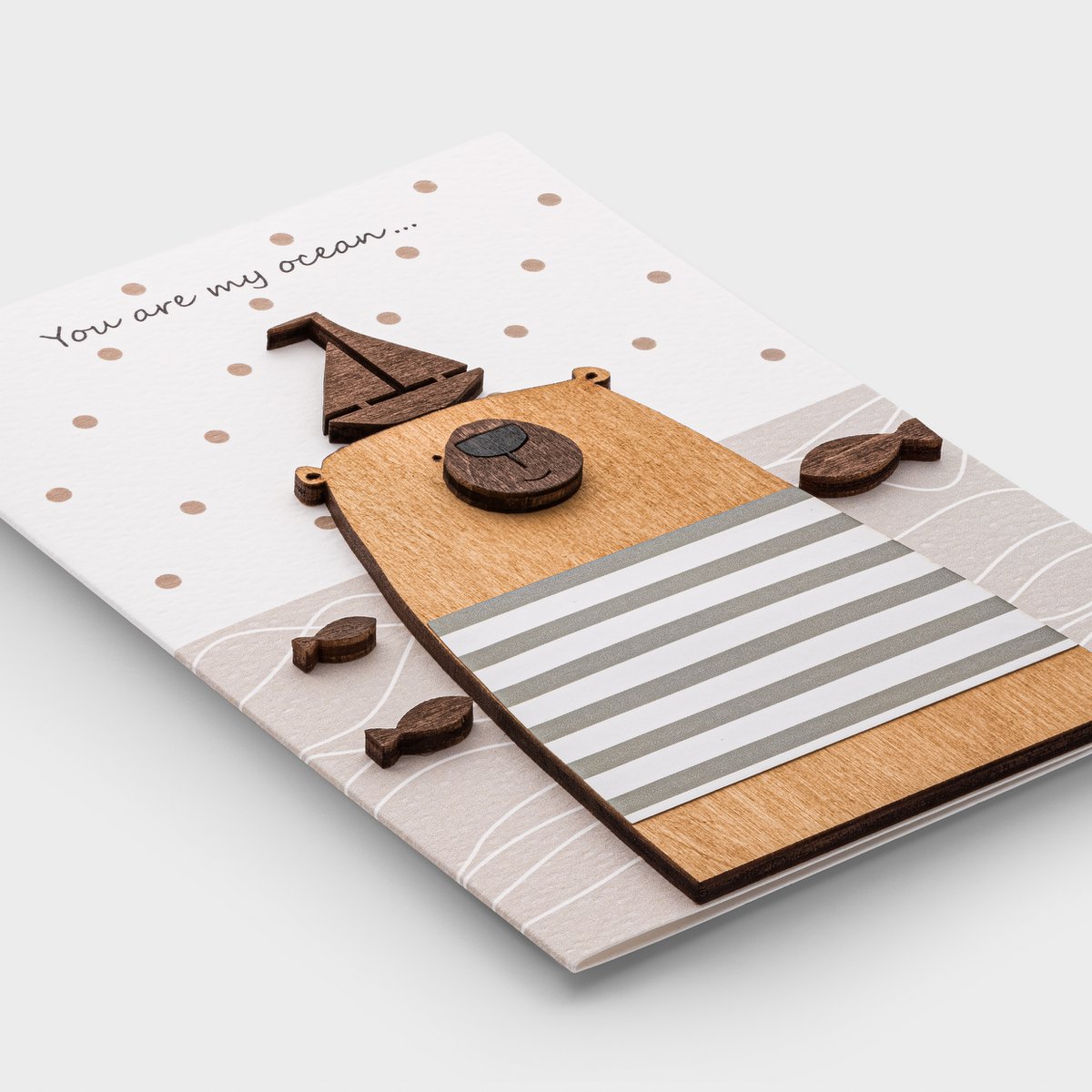 Tarjeta romántica de madera 3D hecha a mano – Saludo Bear Love Ocean