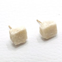 Beige amazonite gemstone cube stud earrings with a simple, minimalist design.