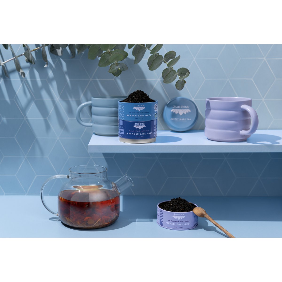 Justa | Earl Grey Tea Trio | Stapelbare Blikjes | Kenianer Earl Gray | Lavendel Earl Grey | Creme Earl Grey