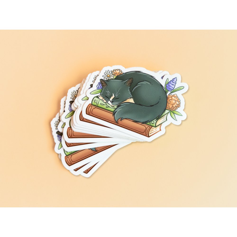 Cat on books sticker