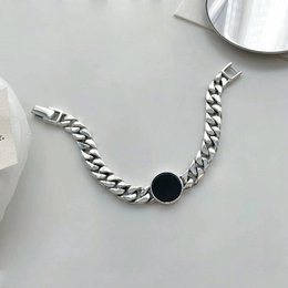 Kubanisches Kettenarmband aus Sterlingsilber – Schwarzer Onyx