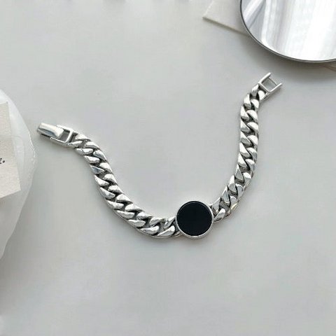 Kubanisches Kettenarmband aus Sterlingsilber – Schwarzer Onyx