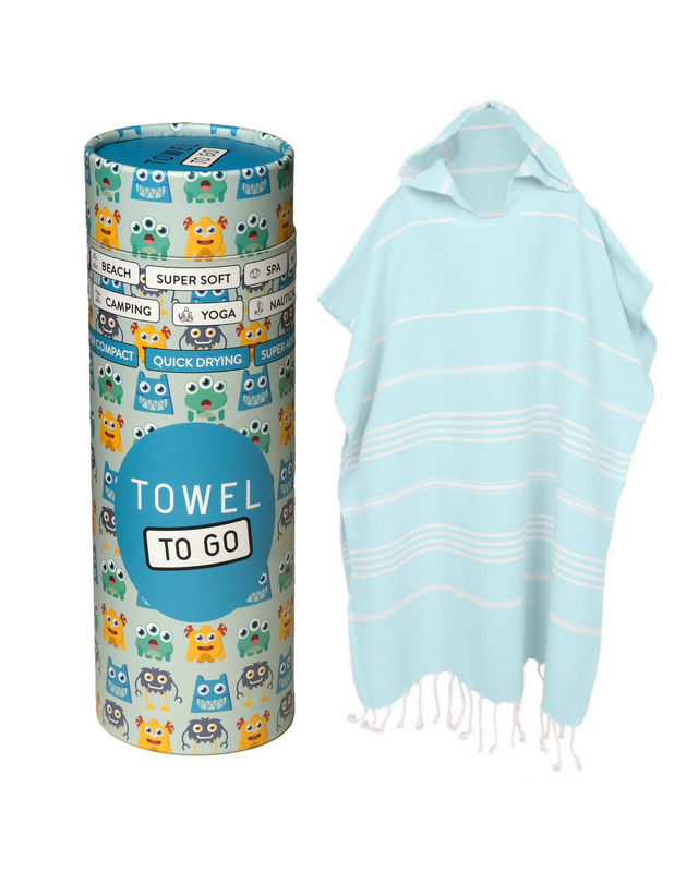 TOWEL TO GO IPANEMA KIDS Cotton Beach Poncho 60x48 cm | Quick Dry Changing Towel | Blue | with Gift Box