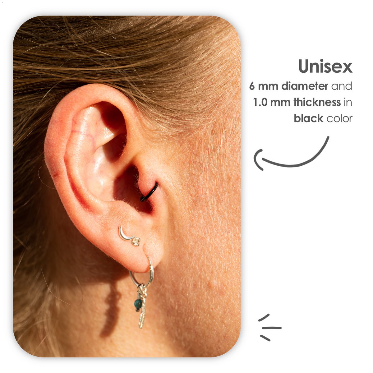 Zwarte Chirurgisch Stalen Ring Piercing — Oorbellen Ringetje Geschikt voor Helix Tragus Septum Lip Neus Wenkbrauw Piercings