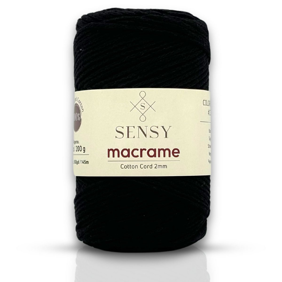 Sensy Premium 2 mm - 160 yards 100 % genanvendt bomuldsmacrame-ledning