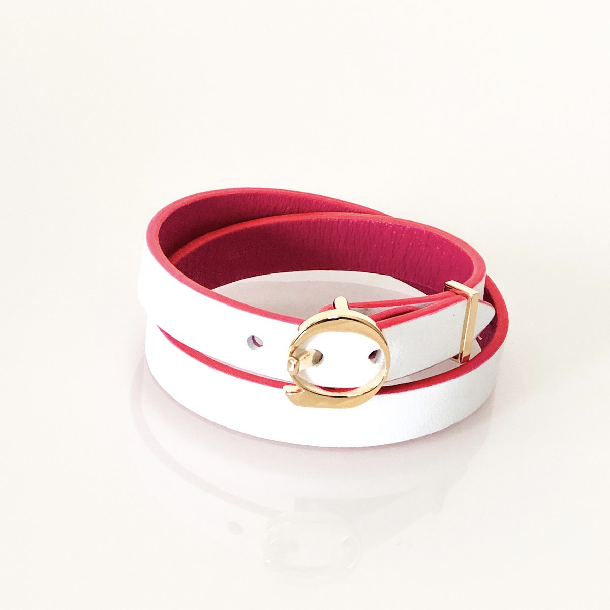 DUO TWIST læderarmbånd Fuchsia - Hvid