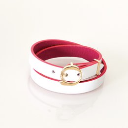 DUO TWIST læderarmbånd Fuchsia - Hvid