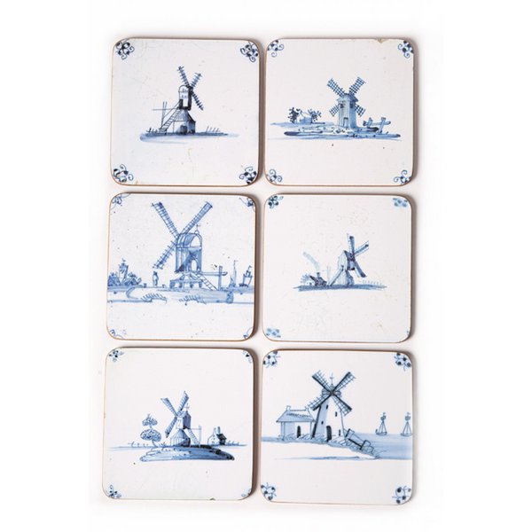 Coasters , Delft Blue Tiles - Windmills