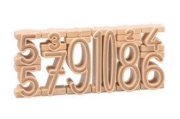 The image shows a set of wooden number building blocks that can be used to create different numerical combinations. The blocks appear to be made of a light-colored wood material and have a simple, minimalist design. The numbers on the blocks range from 0 to 9, allowing for the creation of various numerical patterns and arrangements.