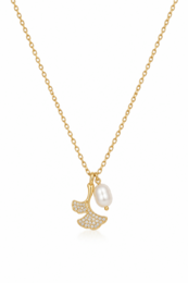 Ginkgo Pearl Drop – Collana Foglia Ginkgo con Perla