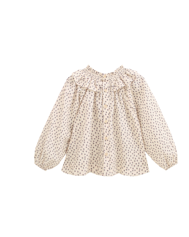 Pigebluse med flæseudskæring og blomsterprint P74-11604101