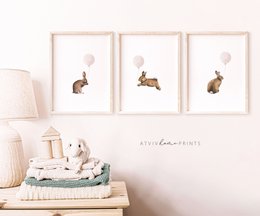 Bunny with pink balloon poster, bunny poster, balloon poster, cute bunny poster, pink girls room poster, cute bunny print, girls nursery art print, girls room