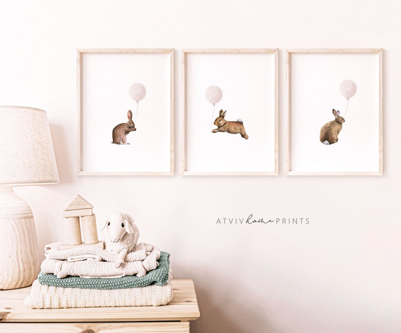 Bunny with pink balloon poster, bunny poster, balloon poster, cute bunny poster, pink girls room poster, cute bunny print, girls nursery art print, girls room