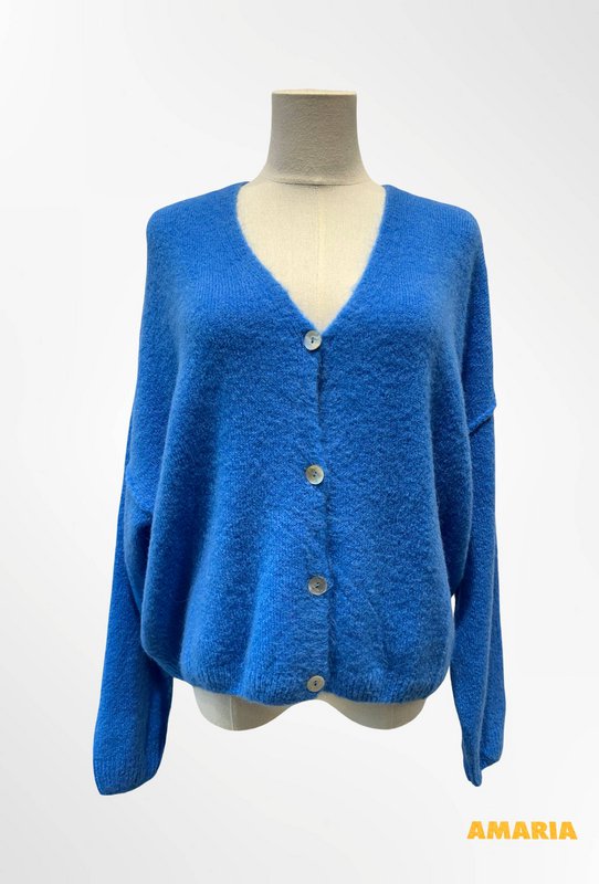 Dame cardigan - Premium kvalitet - Blød strik dyb V-hals med knapper - ALPACA/ULD - 23050